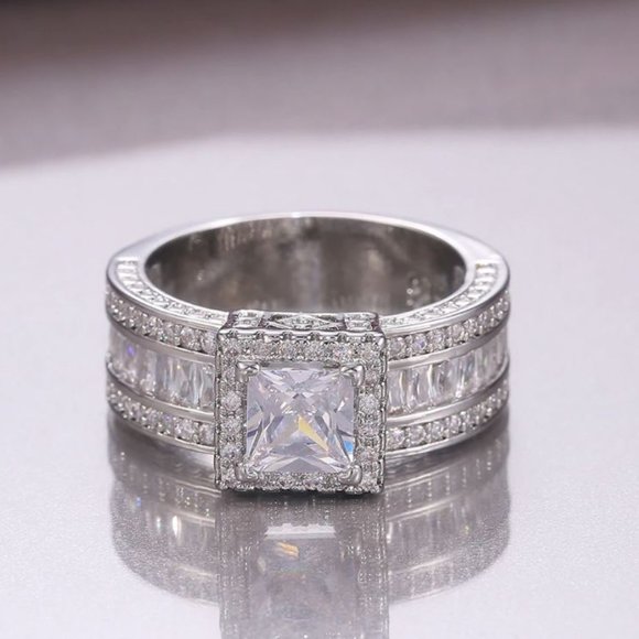 NEW 925 Sterling Silver Princess Cut Diamond Ring - Picture 2 of 7